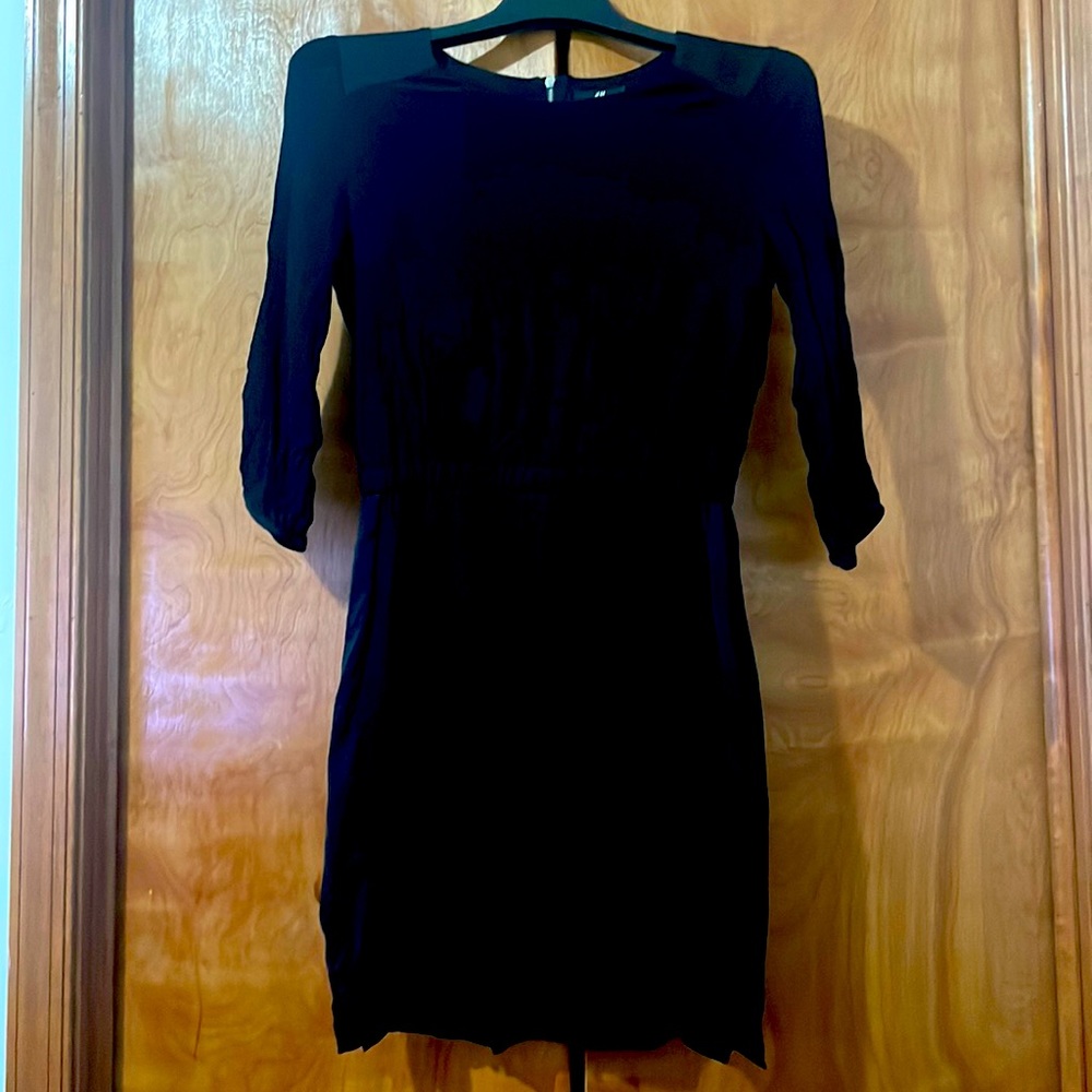 H&M Black Mixed Media 3/4 Sleeve Dress Size 6